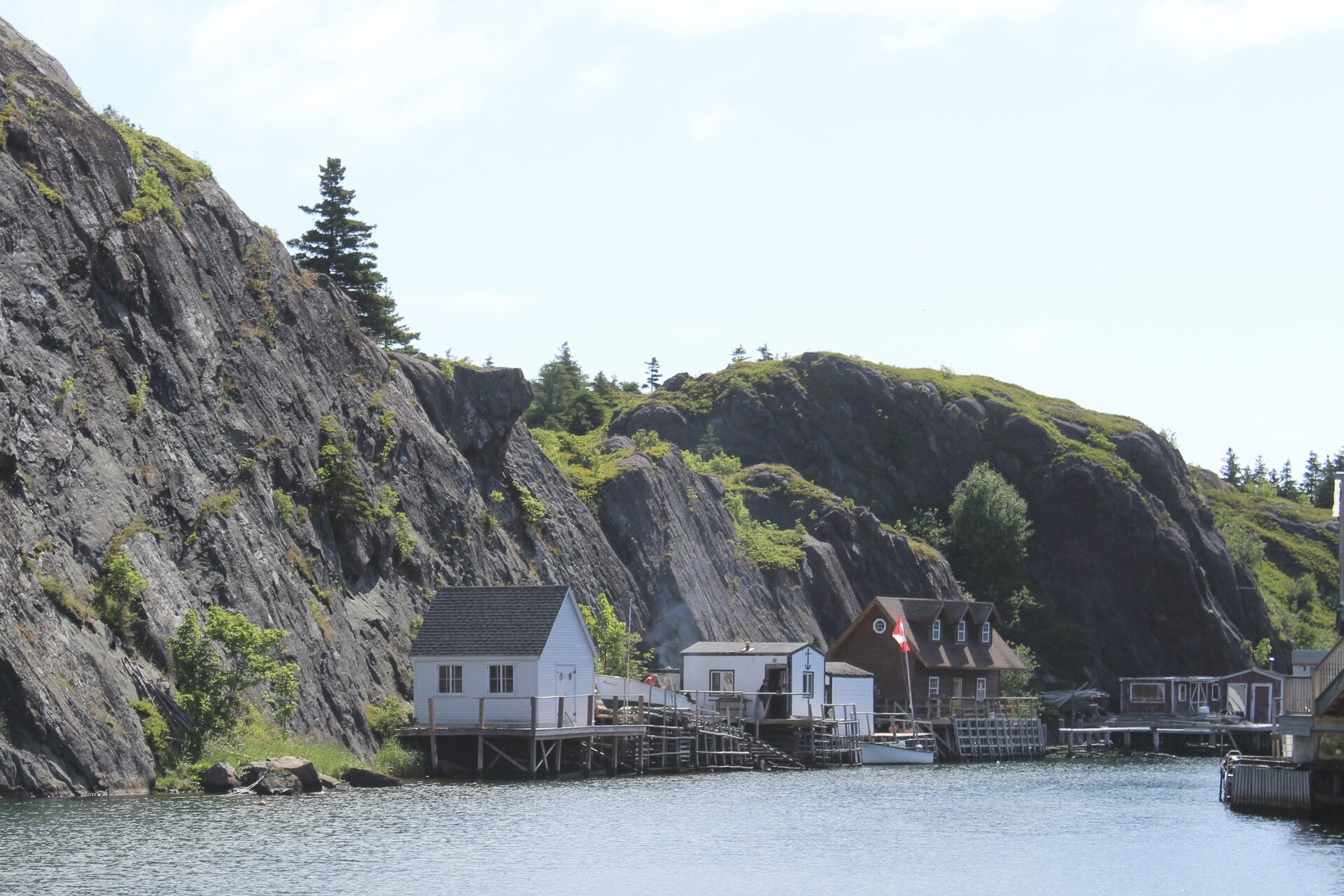 Quidi Vidi 小港、水边建筑与两侧岩坡